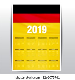 Calendar 2019 Germany Flag background. English language