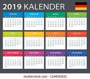 Calendar 2019 - Gerrman version - vector illustration