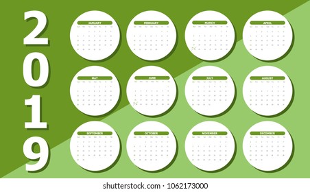 Calendar for 2019 green background