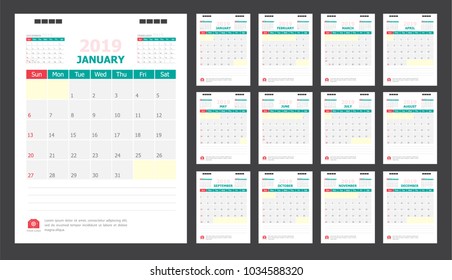 Calendar for 2019 green and red background