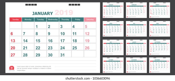 Calendar for 2019 green and red background