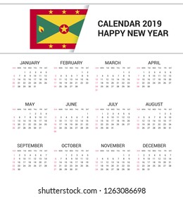 Calendar 2019 Grenada Flag background. English language