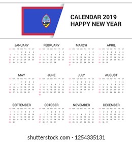 Calendar 2019 Guam Flag background. English language