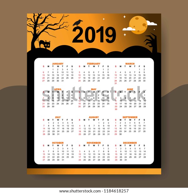 Calendar 2019 Halloween Theme Design Template Stock Vector Royalty Free 1184618257