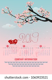 Calendar 2019 and Happy new year  background