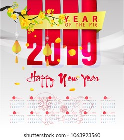 Calendar 2019 and Happy new year  background