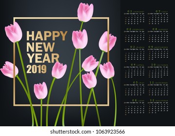 Calendar 2019 and Happy new year  background