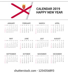 Calendar 2019 Jersey Flag background. English language
