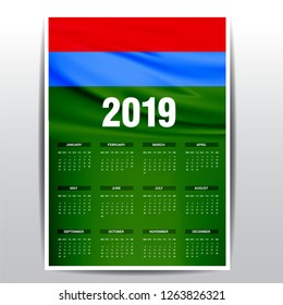 Calendar 2019 Karelia Flag background. English language