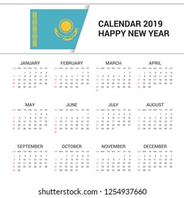 Calendar 2019 Kazakhstan Flag background. English language