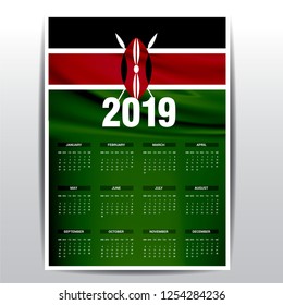 Kalender 2019 Kenia Flaggenhintergrund. englische Sprache
