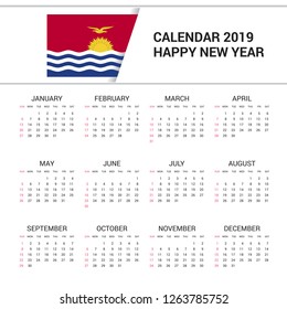 Calendar 2019 Kiribati Flag background. English language