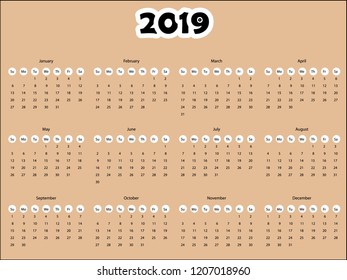 Calendar 2019 latte template