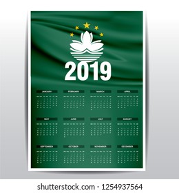 Calendar 2019 Macau Flag background. English language