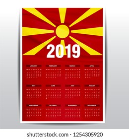 Calendar 2019 Macedonia Flag background. English language
