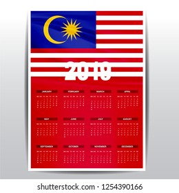 Calendar 2019 Malaysia Flag background. English language