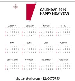 Calendar 2019 Malta Flag background. English language