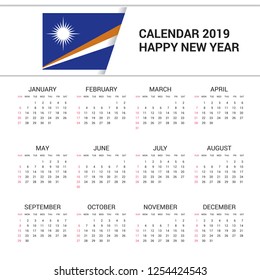 Calendar 2019 Marshall Islands Flag background. English language