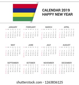 Calendar 2019 Mauritius Flag background. English language
