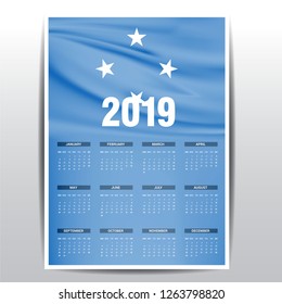 Calendar 2019 Micronesia,Federated States Flag background. English language