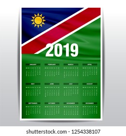 Calendar 2019 Namibia Flag background. English language