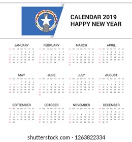 Calendar 2019 Northern Mariana Islands Flag background. English language