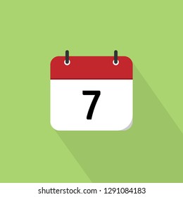 Calendar 2019 with number 7 icon flat design isolated with long shadow, vector illustration