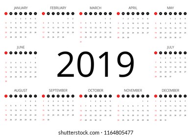 calendar 2019 on white background
