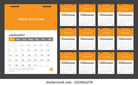 Calendar for 2019 orange background