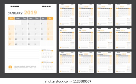 Calendar for 2019 orange background