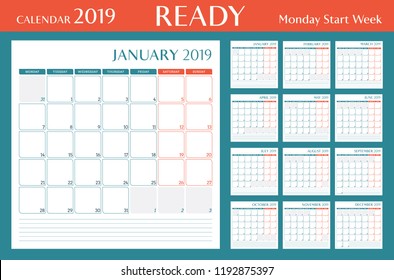 Calendar for 2019 orange background