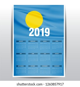 Calendar 2019 Palau Flag background. English language