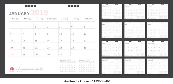 Calendario para 2019 en tonos pastel