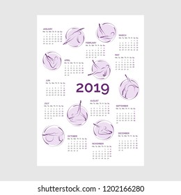 Calendar 2019 with pilates poses vector illustration