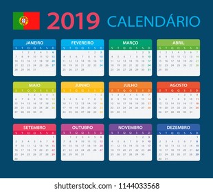 Calendar 2019 - Portuguese Version - vector illustration