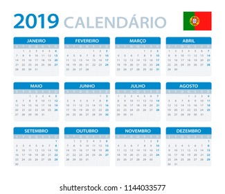 Calendar 2019 - Portuguese Version - vector illustration