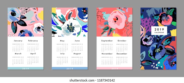 Calendar 2019. Printable creative template. Abstract modern art.