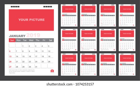 Calendar for 2019 red background