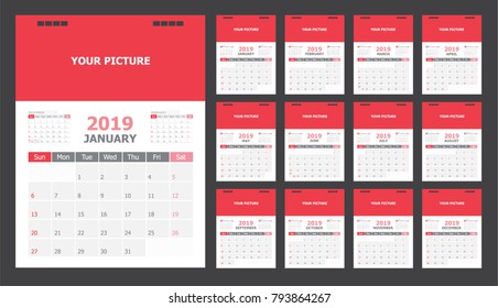 Calendar for 2019 red background