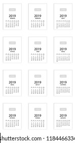 Calendar 2019 in Russian language, week starts on Monday. Vector calendar 2019 year. Russian calendar. Vector