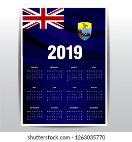 Calendar 2019 Saint Helena Flag background. English language