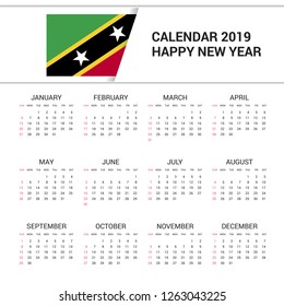 Calendar 2019 Saint Kitts and Nevis Flag background. English language