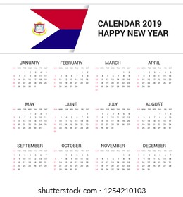 Calendar 2019 Saint-Martin Flag background. English language