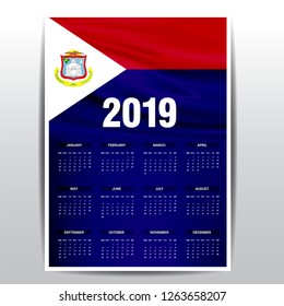 Calendar 2019 Saint-Martin Flag background. English language