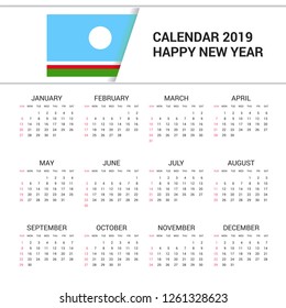 Calendar 2019 Sakha Republic Flag background. English language