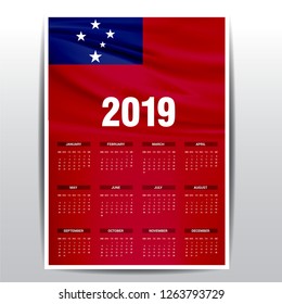 Calendar 2019 Samoa Flag background. English language