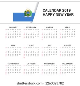 Calendar 2019 San Marino Flag background. English language