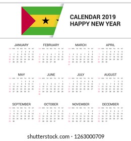 Calendar 2019 Sao Tome and Principe Flag background. English language
