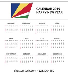 Calendar 2019 Seychelles Flag background. English language