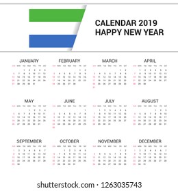 Calendar 2019 Sierra Leone Flag background. English language